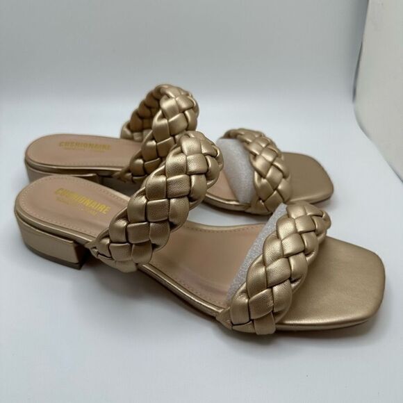 CUSHIONAIRE Women's two band braided low block heel slide sandal +Memory Foam 7. - Picture 1 of 7